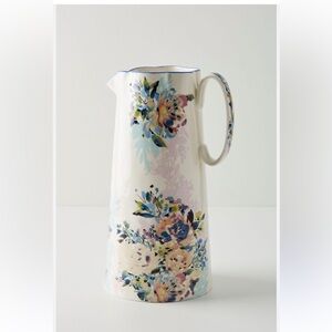 NEW Anthropologie Gardenshire Floral hand painted Ceramic Pitcher Vase